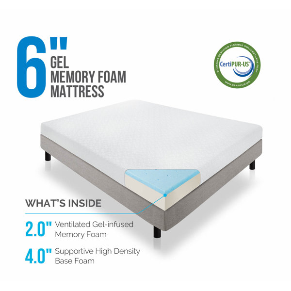 Lucid Comfort Collection 6" Firm Gel Memory Foam